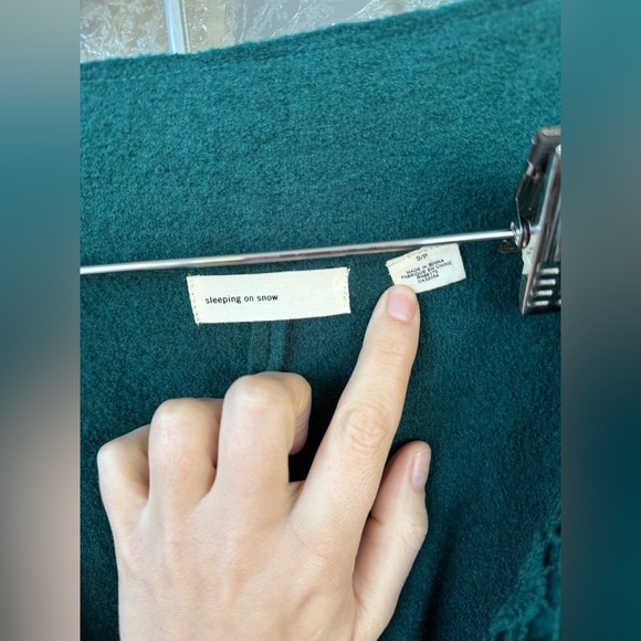 Small 100% wool forest green crochet 1/2 sleeve coat Eyelit belted long trench - Picture 3 of 7